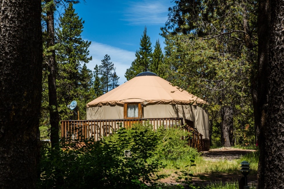 a yurt among the trees at Thousand Trails Bend-Sunriver